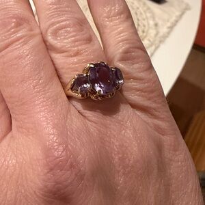 T&C 10k Amethyst Trio Gold Ring size 6.5